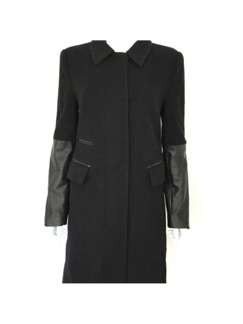 Diane Von Furstenberg Sterling Wool-Cashmere CoatWith Leather Details Size 8